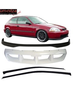 Fits 96-98 Honda Civic Type R Front Bumper Lip + JDM Grille + Slim Window Visor