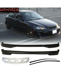 Fits 96-98 Civic 3Dr TR Front + Rear Bumper Lip + Hood Grill + Sun Window Visor