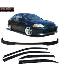 Fits 96-98 Honda Civic 4Dr TR Style Front Bumper Lip PP + 4PCS Window Visors