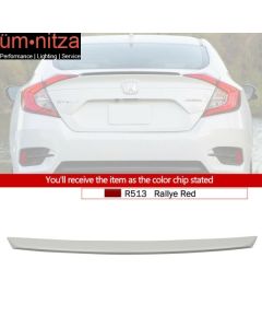 Fits 16-18 Honda Civic X Sedan OE Style Trunk Spoiler Painted #R513 Rallye Red