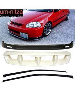 Fits 96-98 Civic 3Dr Mugen Style Front Bumper Lip + Grill + Sun Window Visor 2PC