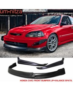 Fits 96-98 Civic 2/4Dr CONCEPT PU Front Bumper Lip + 2PC Rear Lip Valance Spats