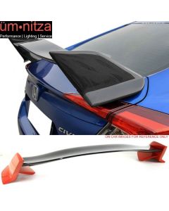 Fits 16-21 Honda Civic Type R Rear Trunk Spoiler Wing Painted Gloss Black & Red