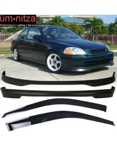 Fits 96-98 Honda Civic 3Dr TR Front + Rear Bumper Lip + Sun Window Visor