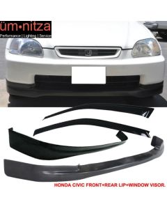 Fits Honda Civic 96-98 EK 3Dr CTR PU Front + Rear Bumper Lip + Sun Window Visor