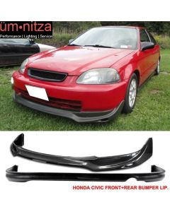 Fits 96-98 Honda Civic EK JDM JUN Style Front Bumper Lip + Rear Bumper Lip PU