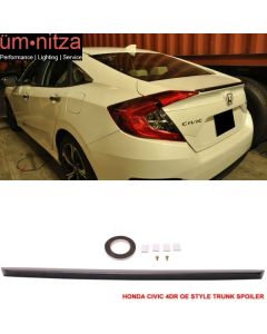 Fits 16-18 Honda Civic X 4Dr Sedan OE Style Unpainted Trunk Spoiler - ABS