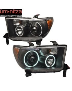 Fits 07-08 Tundra Sequoia CCFL Halo Projector Headlight Head Lamps Black - 2PC