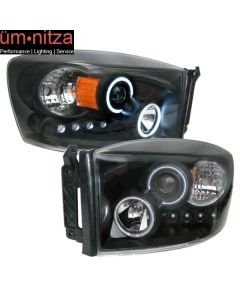 Fits 06-07 Ram CCFL Halo LED Projector Headlights Black 1PC