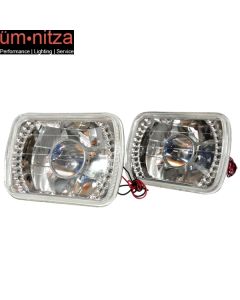 Fits 7" X 6" H4 Bulbs Crystal Clear LED Projector Headlights Headlamps Pair