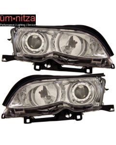 Fits 02-05 Fit BMW E46 3-S 4Dr Chrome Halo Projector Headlights