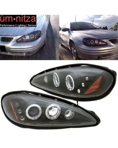 Fits 99-05 Pontiac Grand AM LED Halo BK Projector Headlights