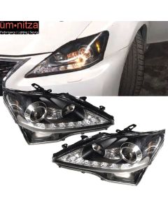 Fits 06-14 Lexus IS250 IS350 IS-F Facelift Style Headlights Black Housing Lamps