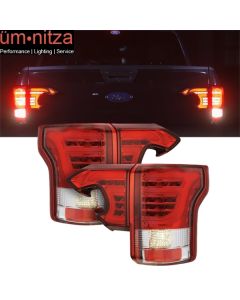 Fits 15-17 Ford F150 Sequential LED Tail Lights Red Lens Chrome Housing