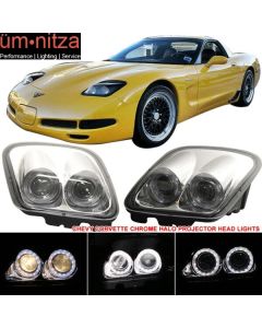 Fits 97-04 Chevy Corvette LED Halo Rims Projector Headlights Chrome Housing