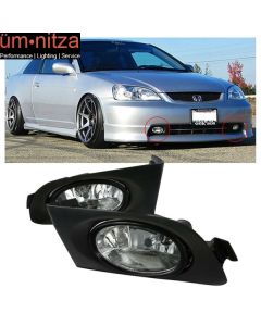 Fits 01-03 Honda Civic 4DR Sedan 2DR Coupe Clear Lens Fog Lights Lamps Pair