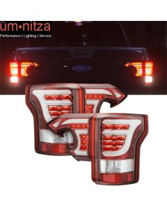 Fits 15-17 Ford F150 Sequential LED Tail Lights Clear Lens Red Housing