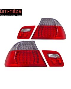 Fits 99-01 Fit BMW 3 Series E46 323 325 330 Coupe 2Dr LED Tail Lights Red Clear 4Pcs