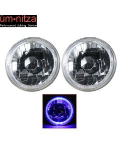 Universal 2PCS 5" Round Headlights Conversion Semi Sealed White LED Blue Halo