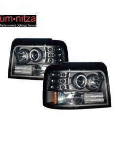 Fits 92-96 F-150 F-250 Bronco Projector Halo Headlights BK