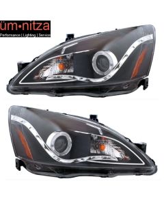 Fits 03-07 Accord 2D 4D Hybrid Projector Headlights Halo Black