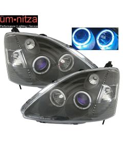 Fits 02-03 Civic 3Dr Dual Angel Eye Halo Projector Head Lights Black Housing