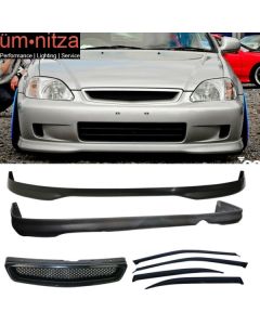 Fits Civic 99-00 4Dr T-R Front + Rear Bumper Lip +Front Grill +Sun Window Visor