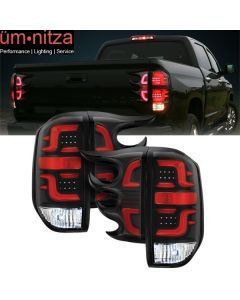 Fits 14-16 Toyota Tundra LED Tail lights Clear Lens Black Housing Red Light Bar