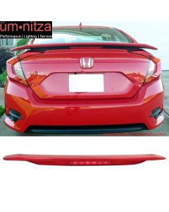 16-21 Civic Sedan RS SI Style Trunk Spoiler 3RD LED Brake Light #R513 Rallye Red