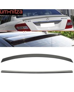 Fits 08-14 C Class W204 Sedan AMG Trunk Spoiler & OE Style Roof Wing ABS