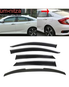 Fits 16-18 Civic X 10th Gen Sedan  Roof Spoiler +OE Window Visor Chrome Trim