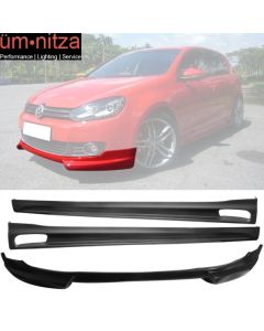 Fits 10-14 Volkswagen VW Golf RG Style Front Bumper Lip + Side Skirts Urethane