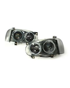 VW MK3 GOLF/GTI HELLA STYLE DUAL ROUND PROJECTOR HEADLIGHTS W/ SMOKE FRAMES