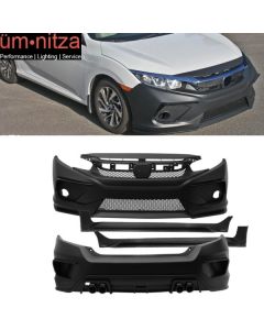 Fits 16-18 Honda Civic Concept Style Front + Rear Bumper Cover + Side Skirts