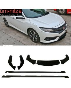 Fits 16-18 Civic Sedan Original Style Front Rear Bumper Lip + Side Skirts