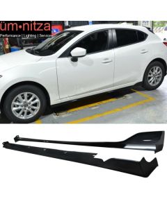 Fits 14-18 Mazda 3 4/5Dr MZ MS Style Side Skirt Extension Unpainted Black ABS