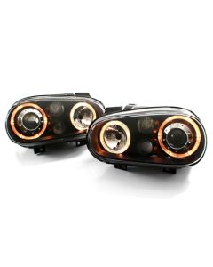 99-05 VW MK4 GOLF/GTI E-CODE ANGEL EYE PROJECTOR HEADLIGHTS - BLACK