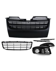 VW JETTA MK5 BLACK BADGELESS GRILLE + CENTER GRILLE + FOG GRILLES + UPPER TRIM