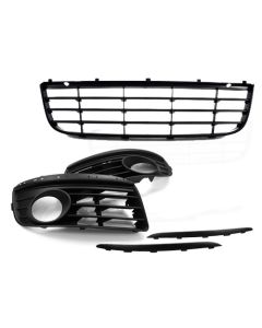 06-09 VW JETTA MK5 LOWER CENTER GRILLE + FOG LIGHT GRILLES + UPPER TRIM - BLACK