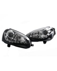 06-09 VW MK5 RABBIT/GTI/JETTA ECODE BLACK DEPO S5 LED BI-PROJECTOR HEADLIGHTS