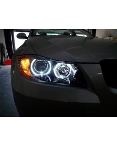 2009-2011 Fit BMW 3 Series E90 / E91 LCI DEPO Projector V3 F30 Style Square Bottom Angel Eye White LED Halo U RIngs Projector Headlight