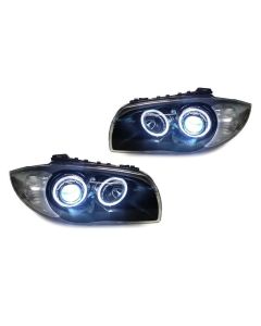 2008-2012 Fit BMW E82 / E88 1 Series DEPO OE Style Euro Clear Corner V2 LED Angel Eye Halo Projector Headlights