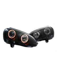 06-09 VW RABBIT/GTI/JETTA MK5 E-CODE BLACK ANGEL EYE PROJECTOR HEADLIGHTS