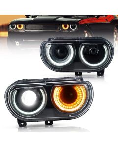 VLAND Dual Beam Projector Headlights For Dodge Challenger 2008-2014 with Sequential Turn Signals