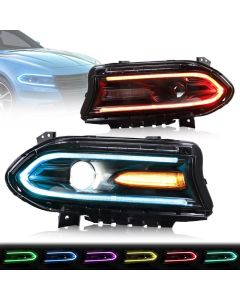 VLAND RGB Projector Headlights for Dodge Charger 2015-UP (Dual Beam Lens w/ Color Changing System)