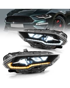 VLAND Full LED and Dual Beam Projector Headlights Assembly for Ford Mustang 2018 2019 2020 with Sequential and Dynamic Animation Headlamps