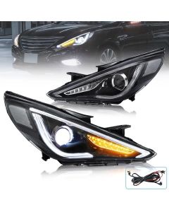 VLAND Dual Beam Sequential Headlights For Hyundai Sonata 2011-2014 ABS PMMA GLASS Material (Bulbs Not Included)