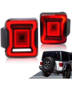 VLAND Full LED Tail Lights for Jeep Wrangler 2018-UP (Single Reverse w/ Red Turn Signals)