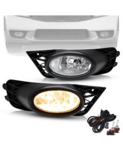 For 2009-2011 Honda Civic Sedan Clear Lens Bumper Fog Lights Lamps w/ Bezel+Switch