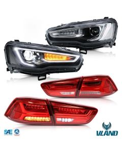 VLAND Dual Beam Projector Headlights and Taillights for Mitsubishi Lancer EVO X 2008-2018(Multi-Choice Combination)